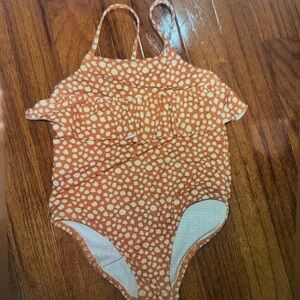 Kids Orange Dot Ruffle One-Piece Swimsuit